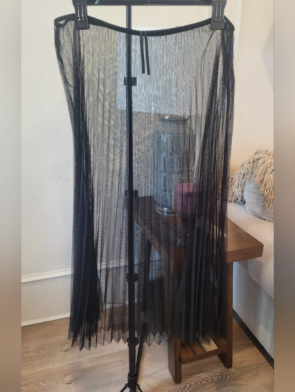 Anthropologie Sheer Black Pleated Midi Skirt